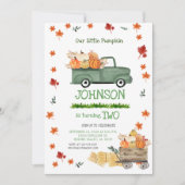 ファームグリーントラックパンプキンボーイファースト誕生日 招待状 (正面)