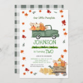 ファームグリーントラックパンプキンボーイファースト誕生日 招待状 (正面/裏面)