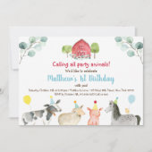 ファームグリーンリーパーティー動物誕生日 招待状 (正面)