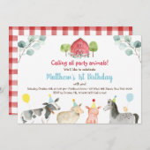 ファームグリーンリーパーティー動物誕生日 招待状 (正面/裏面)