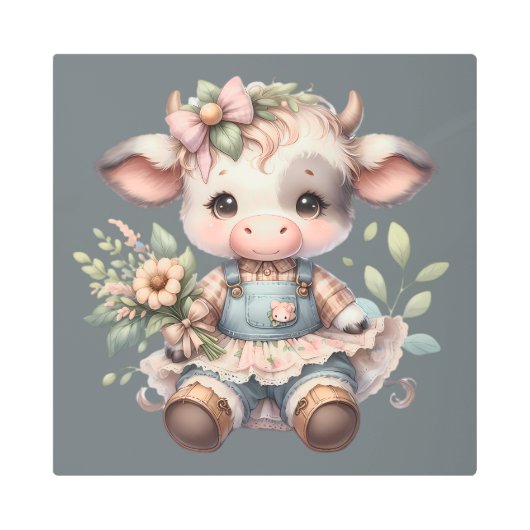 ファームコアかわいいふくらはぎヴィンテージフローラドレス メタルプリント (正面)