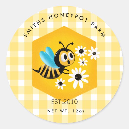ファームショップはちみつ瓶ラベル小企業の漫画 ラウンドシール (正面)