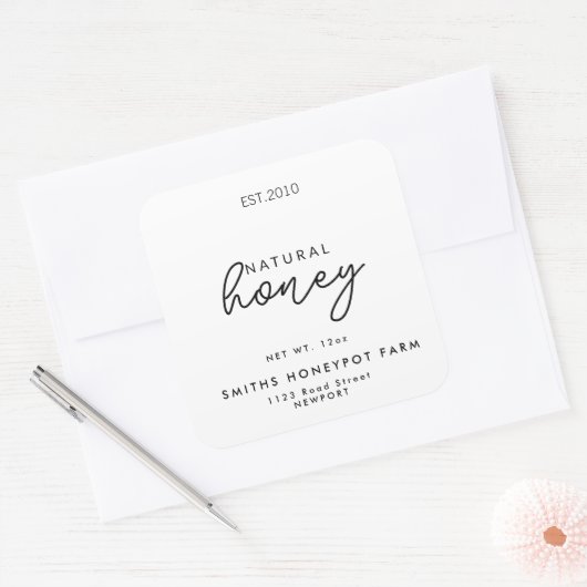 ファームショップはちみつ瓶ラベル小規模企業 スクエアシール (封筒)