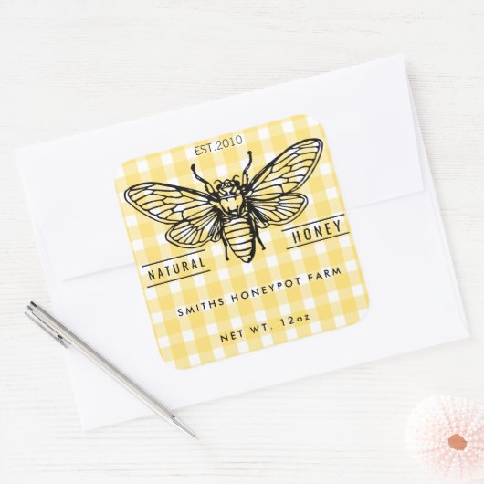 ファームショップはちみつ瓶ラベル小規模企業 スクエアシール (封筒)