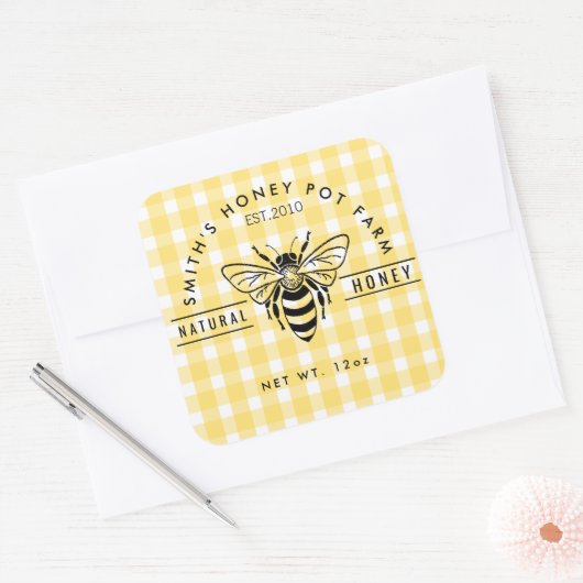 ファームショップはちみつ瓶ラベル小規模企業 スクエアシール (封筒)