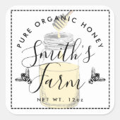 ファームショップはちみつ瓶ラベル小規模企業 スクエアシール (正面)