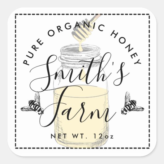 ファームショップはちみつ瓶ラベル小規模企業 スクエアシール (正面)