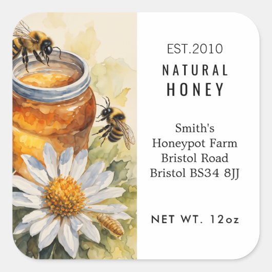 ファームショップはちみつ瓶ラベル小規模企業 スクエアシール (正面)