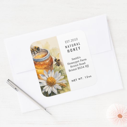 ファームショップはちみつ瓶ラベル小規模企業 スクエアシール (封筒)