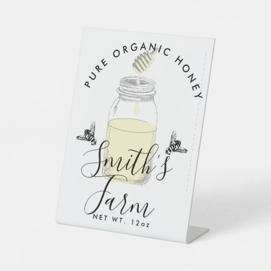 ファームショップはちみつ瓶ラベル小規模企業 台座サイン (正面)