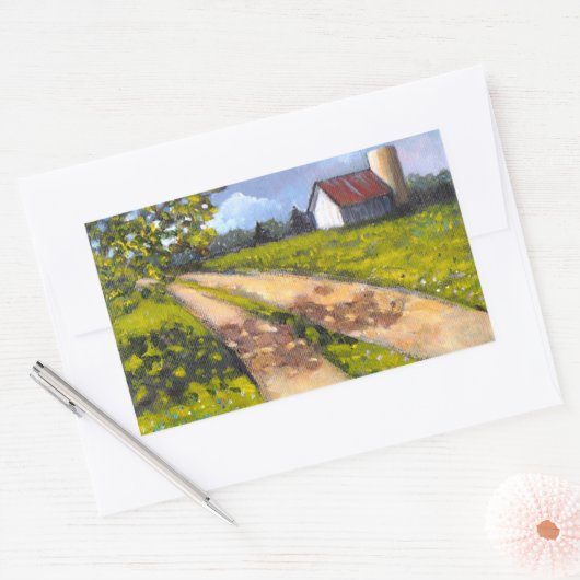 ファームシー絵画ン：の国の風景、納屋 長方形シール (封筒)