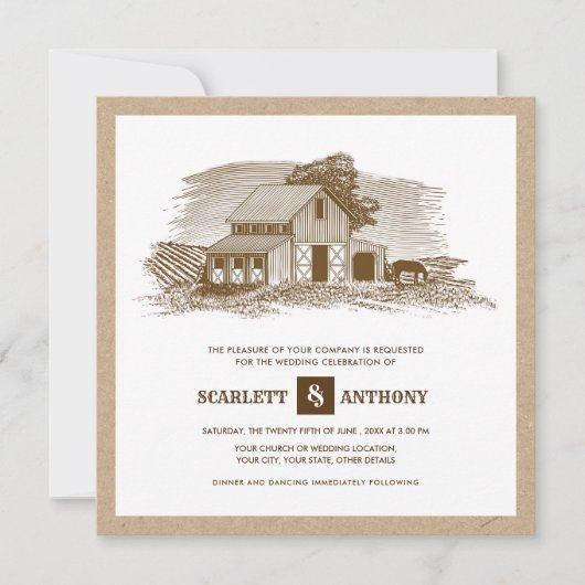 ファームスキッチクラフト紙素朴結婚式招待状 招待状 (正面)