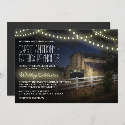 ファームストリングライツバ素朴ーン結婚式招待状 招待状 (正面/裏面)