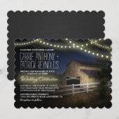 ファームストリングライト ラスティックバーン ウェディング招待状 招待状 (正面/裏面)