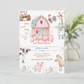 ファームタスティック納屋周囲の庭動物子供の誕生日 招待状 (スタンド正面)