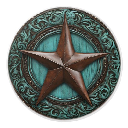 ファームターコイズカウボーイカントリーウェスタンテキサス州スター セラミックノブ (正面)