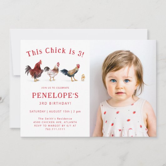 ファームチキンこのシックな誕生日パーティーの写真 招待状 (正面)