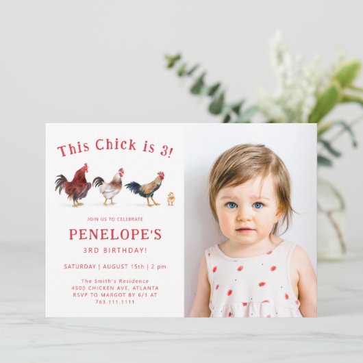 ファームチキンこのシックな誕生日パーティーの写真 招待状 (スタンド正面)
