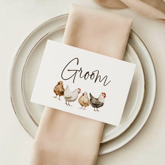 ファームチキンの結婚式の花婿専用席カード プレイスカード