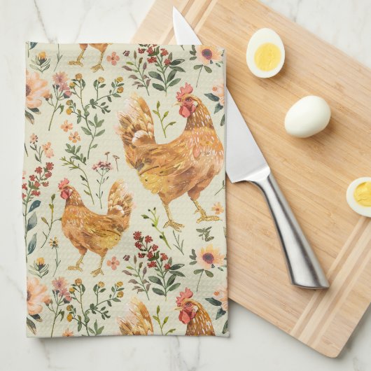 ファームチキンズ花模様 キッチンタオル (四つ折り)
