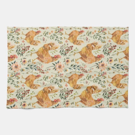 ファームチキンズ花模様 キッチンタオル (横)