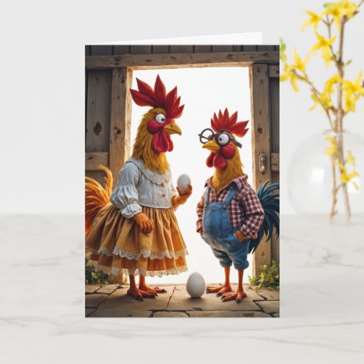 ファームチキン誕生日ユーモア カード (黄色い花)