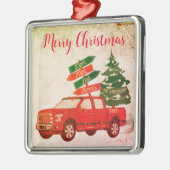 ファームツリーレッドトラックファミリー名ヴィンテージクリスマス メタルオーナメント (左)