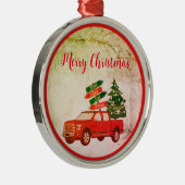 ファームツリーレッドトラックファミリー名ヴィンテージクリスマス メタルオーナメント (右)