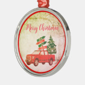 ファームツリーレッドトラックファミリー名ヴィンテージクリスマス メタルオーナメント (左)