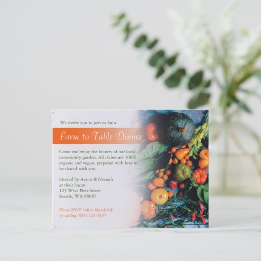 ファームツーテーブルビーガンディナー招待状 ポストカード (スタンド正面)
