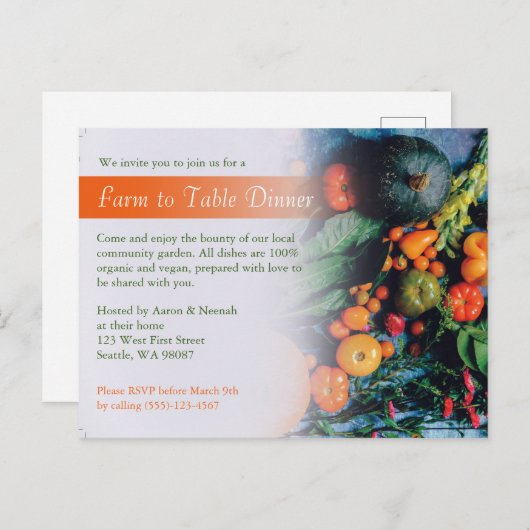 ファームツーテーブルビーガンディナー招待状 ポストカード (正面/裏面)
