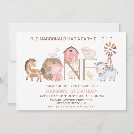 ファームテモダンーズファースト誕生日招待状 招待状 (正面)