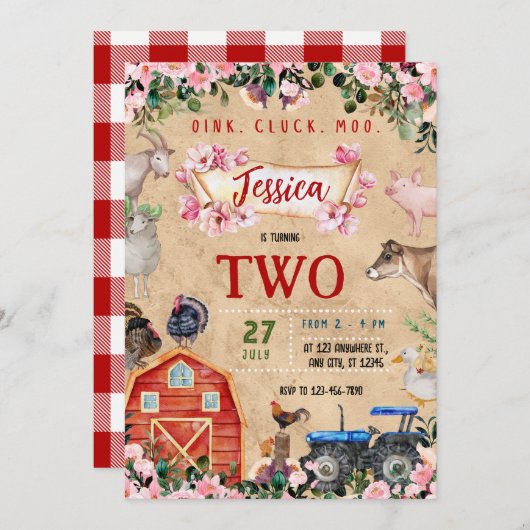 ファームテーマガールバースデーパーティー 招待状 (正面/裏面)