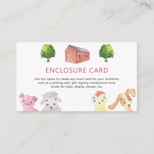ファームテーマベビーシャワー – カスタム文字 エンクロージャーカード (正面)