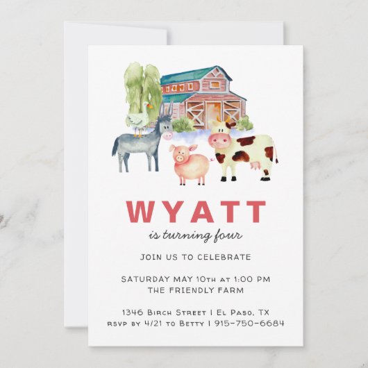 ファームテーマ誕生日パーティーの招待 招待状 (正面)