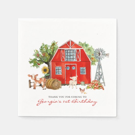 ファームテーマ |納屋の誕生日パーティー スタンダードカクテルナプキン (正面)