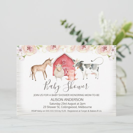 ファームテ素朴ーマベビーシャワー招待状 招待状 (スタンド正面)