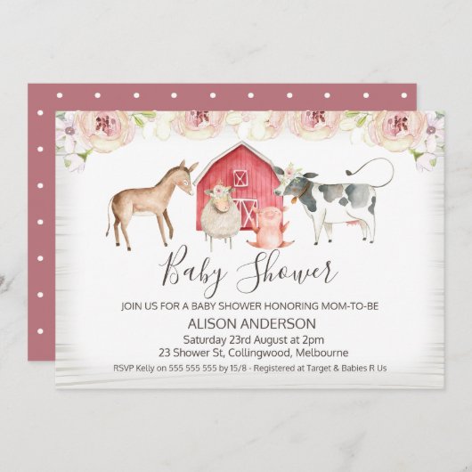 ファームテ素朴ーマベビーシャワー招待状 招待状 (正面/裏面)