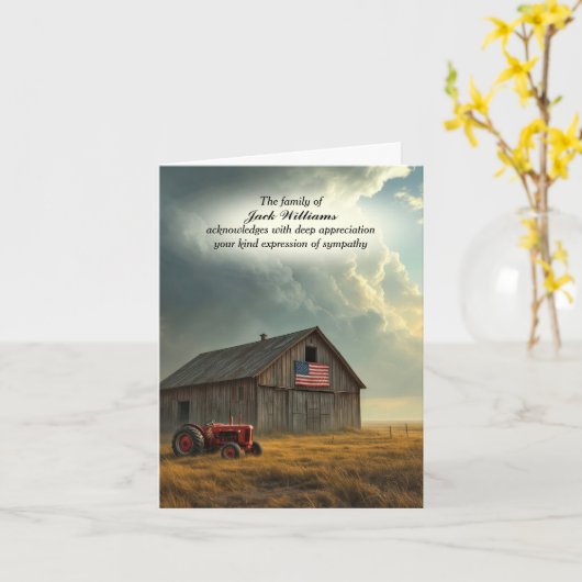 ファームトラクターと納屋for悔やみや弔慰ありがとう カード (黄色い花)