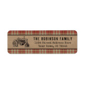 ファームトラクターカントリー赤い格子状クラフトアドレス ラベル (正面)