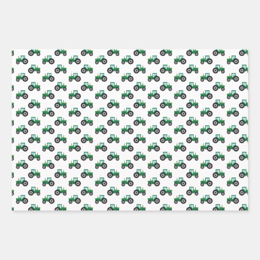 ファームトラクターグリーンとイエローキッズラッピング紙 ラッピングペーパーシート (正面)