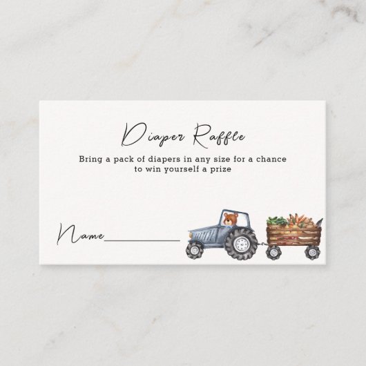 ファームトラクターテディベアオムツラッフルベビーシャワー エンクロージャーカード (正面)