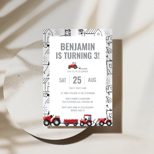 ファームトラクターテーマ誕生日招待状 招待状