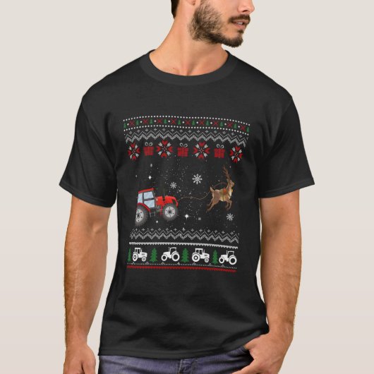 ファームトラクタートナカイおもしろい醜いクリスマス農家Wi Tシャツ (正面)
