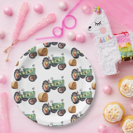 ファームトラクターボーイズ誕生日 ペーパープレート (パーティー)