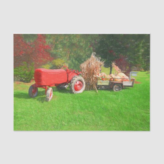 ファームトラクターレッドグリーンカントリーオータムパンプキンズ 薄葉紙 (正面)