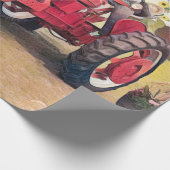 ファームトラクターレッドレトロヴィンテージ素朴秋ハーベスト ラッピングペーパー (角)