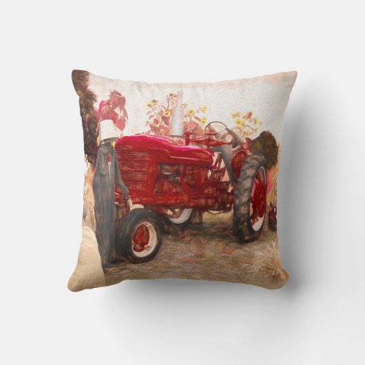 ファームトラクターレッドヴィンテージ素朴秋の収穫 クッション (裏面)