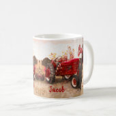 ファームトラクターレッドヴィンテージ素朴秋の収穫 コーヒーマグカップ (正面右)