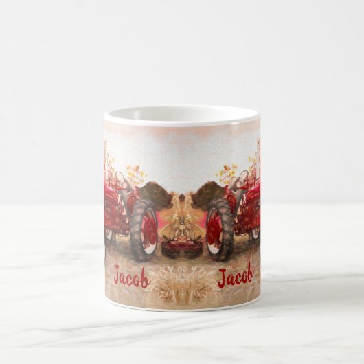 ファームトラクターレッドヴィンテージ素朴秋の収穫 コーヒーマグカップ (中央)